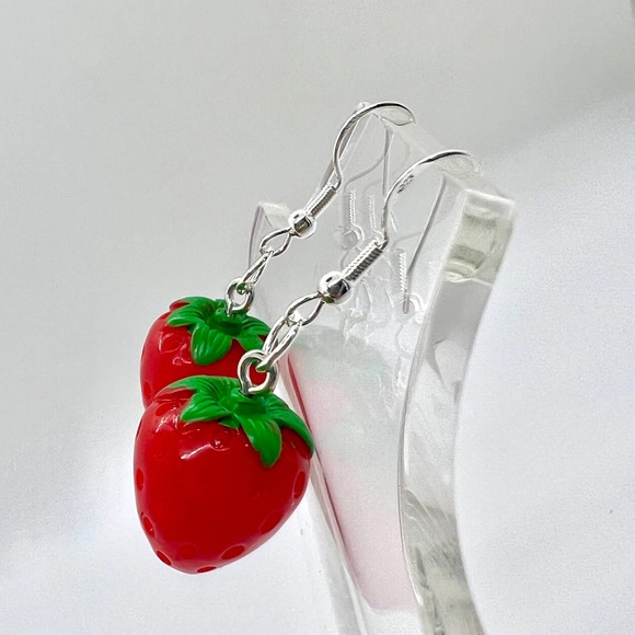 Strawberry Earrings - Red Strawberries - Summer Fruit Earrings - Picture 5 of 8